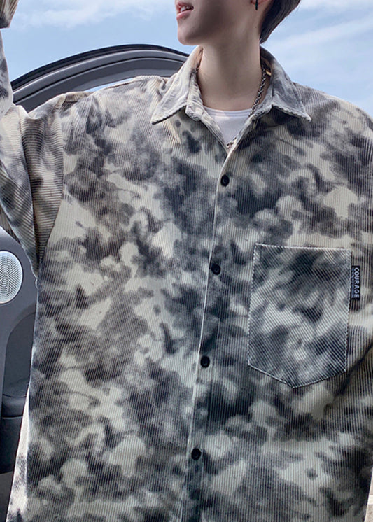 Modern Grey Oversized Tie Dye Corduroy Mens Trench Fall
