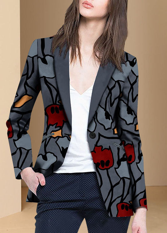 Moderner grauer Knopf Peter Pan Kragen Print Western-Stil Kleidung Mantel Langarm