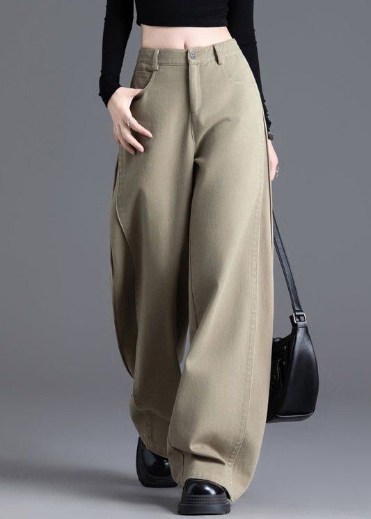 Modern Khaki High Waist Denim Pants Trousers Spring