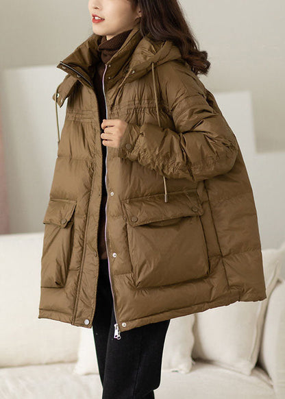 Moderne Khaki Kapuzen übergroße Taschen Duck Down Puffer Jacke Winter