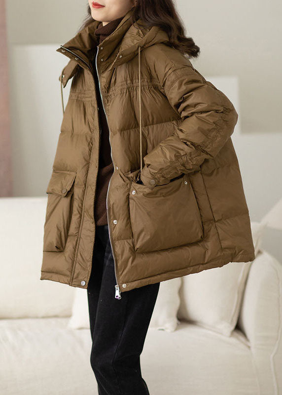 Moderne Khaki Kapuzen übergroße Taschen Duck Down Puffer Jacke Winter