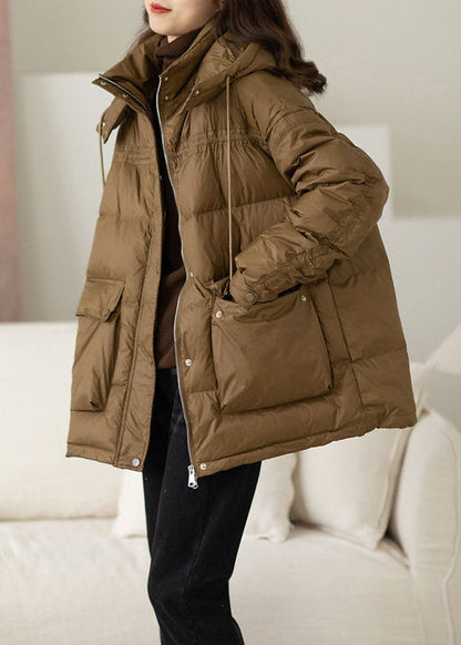 Moderne Khaki Kapuzen übergroße Taschen Duck Down Puffer Jacke Winter