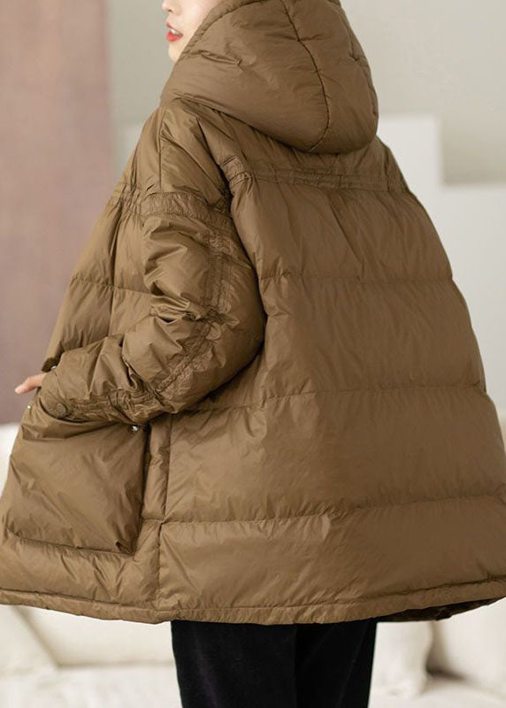 Moderne Khaki Kapuzen übergroße Taschen Duck Down Puffer Jacke Winter