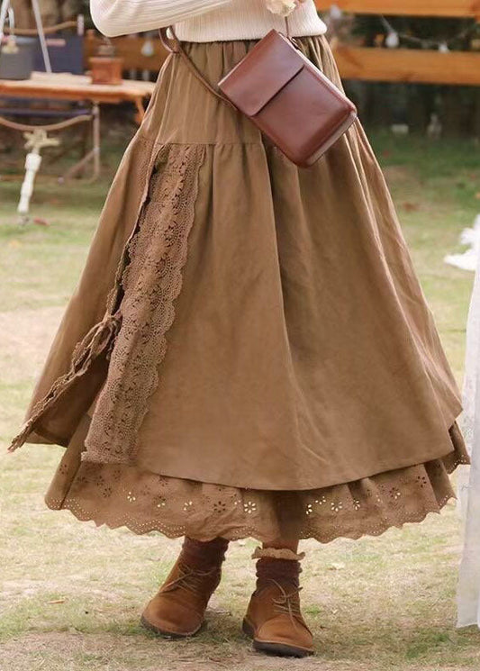 Moderne Khaki Spitze Patchwork Niedlich Röcke Frühling