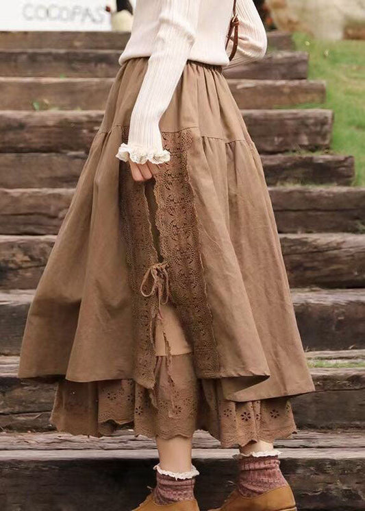 Moderne Khaki Spitze Patchwork Niedlich Röcke Frühling