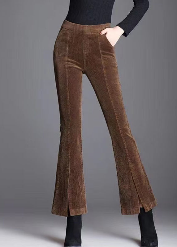 Modern Khaki Pockets Warm Fleece Corduroy Crop Pants Winter