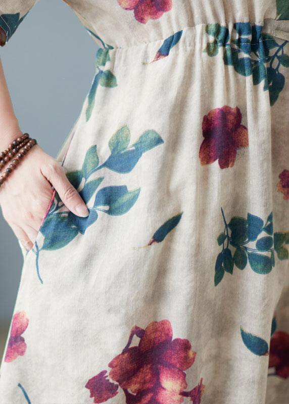 Modern Khaki V Neck Button Summer Tie Waist Party Dresses Half Sleeve - SooLinen