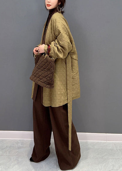 Modernes Khaki V-Ausschnitt Taillenbund Baumwolle gefülltes zweiteiliges Set Winter