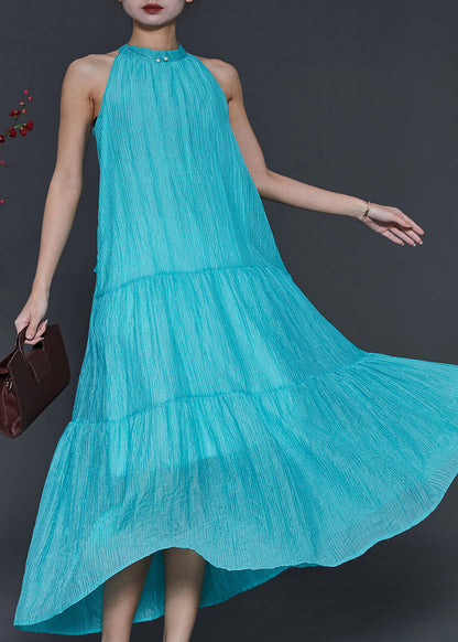 Modernes Seegrünes Schulterfreies Seiden-Urlaubskleid für den Sommer