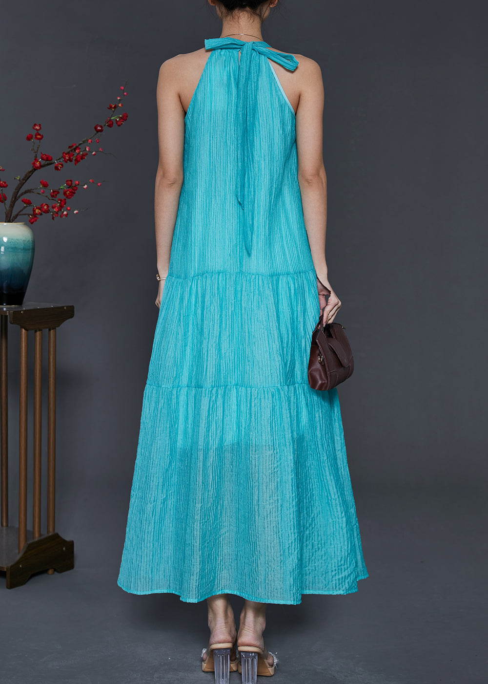 Modernes Seegrünes Schulterfreies Seiden-Urlaubskleid für den Sommer