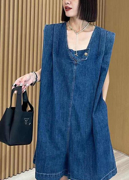 Modern Navy Oversized Denim Shorts Jumpsuit Summer