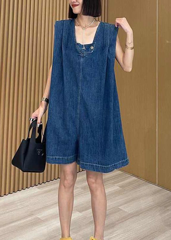 Modern Navy Oversized Denim Shorts Jumpsuit Summer