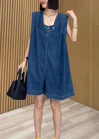 Modern Navy Oversized Denim Shorts Jumpsuit Summer