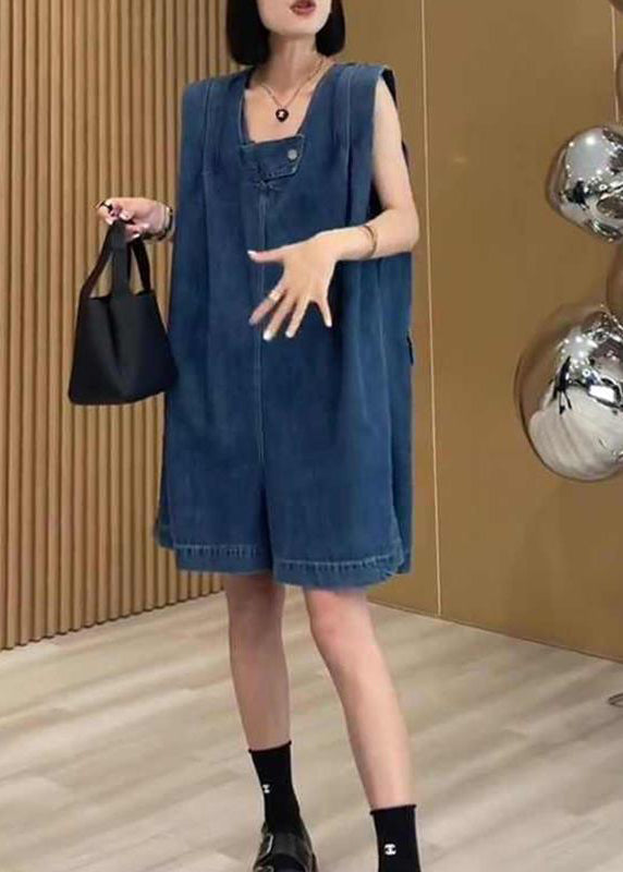 Modern Navy Oversized Denim Shorts Jumpsuit Summer