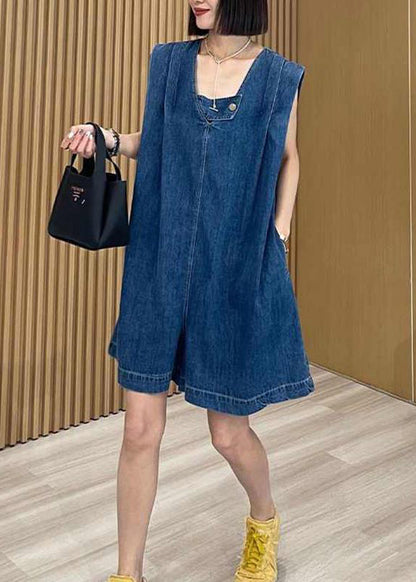 Modern Navy Oversized Denim Shorts Jumpsuit Summer