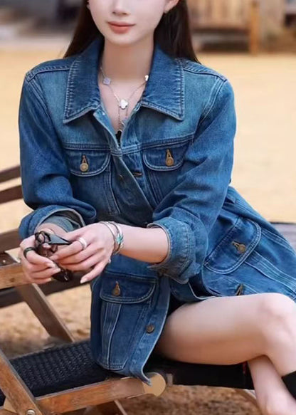 Túnica moderna azul marino con bolsillos, chaqueta vaquera de primavera