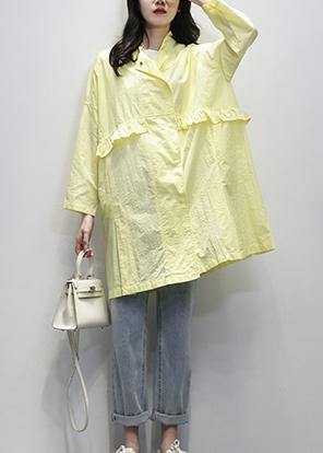 Modern Notched Ruffles Plus Size Coats Women yellow daily outwear - SooLinen