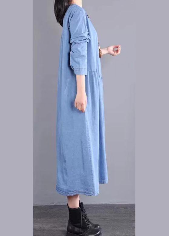 Modern O Neck Pockets Spring Fashion Ideas Blue Maxi Dresses - SooLinen