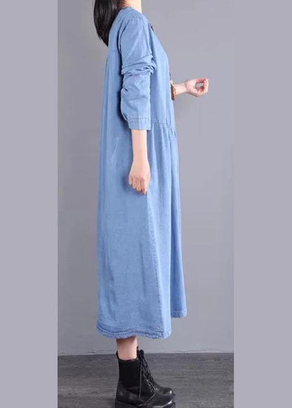 Modern O Neck Pockets Spring Fashion Ideas Blue Maxi Dresses - SooLinen