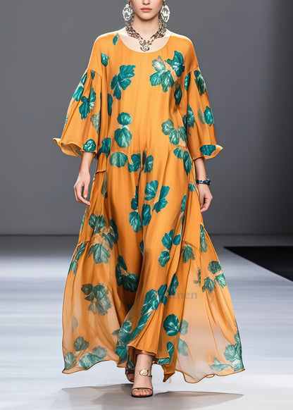 Modern Orange Oversized Print Chiffon Maxi Dresses Summer