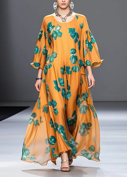 Modern Orange Oversized Print Chiffon Maxi Dresses Summer