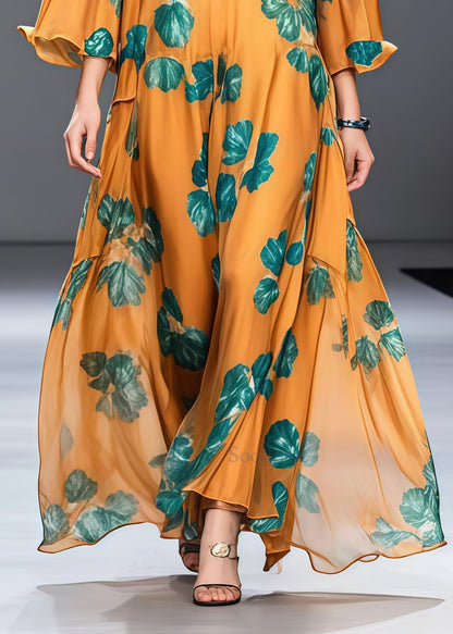 Modern Orange Oversized Print Chiffon Maxi Dresses Summer
