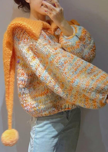 Tops de punto gruesos con cuello Peter Pan de color naranja moderno para invierno