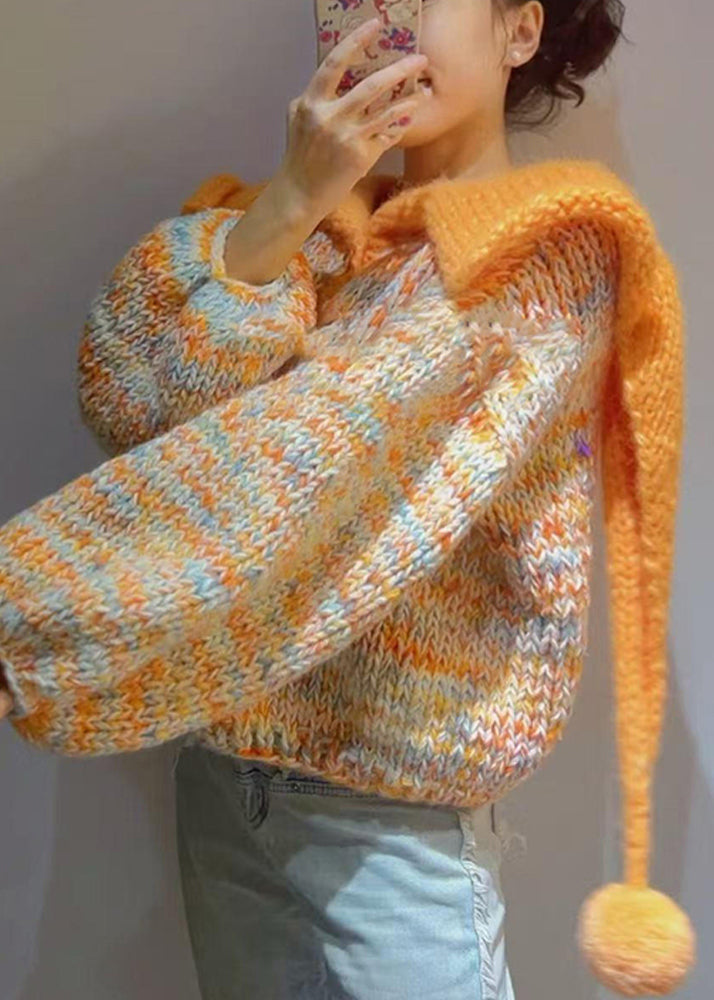 Tops de punto gruesos con cuello Peter Pan de color naranja moderno para invierno