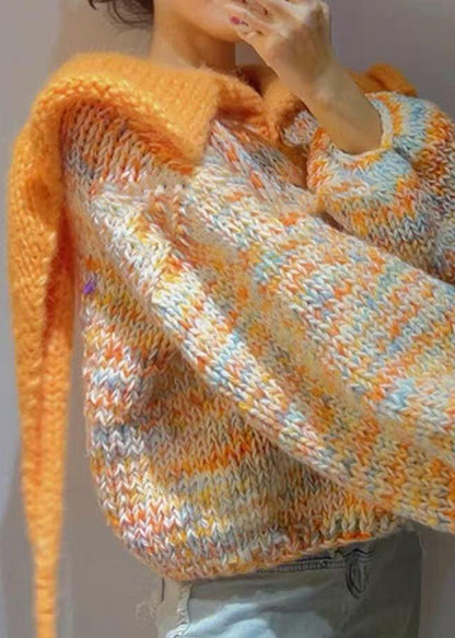 Tops de punto gruesos con cuello Peter Pan de color naranja moderno para invierno