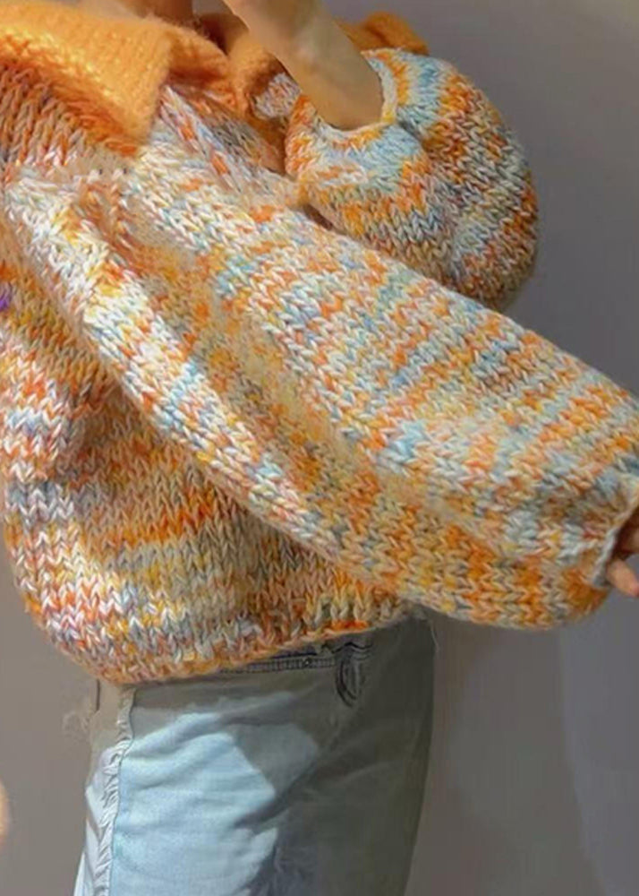 Tops de punto gruesos con cuello Peter Pan de color naranja moderno para invierno