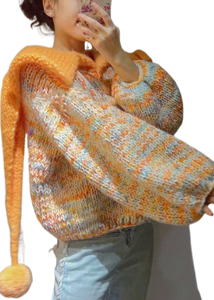 Tops de punto gruesos con cuello Peter Pan de color naranja moderno para invierno