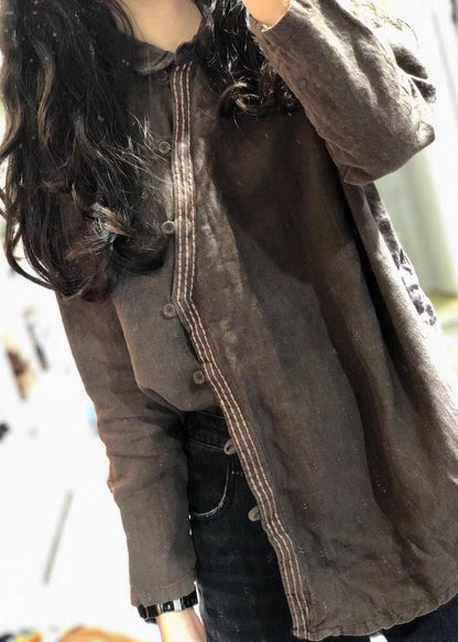 Modern POLO collar linen tunic pattern Shirts khaki blouses fall - SooLinen