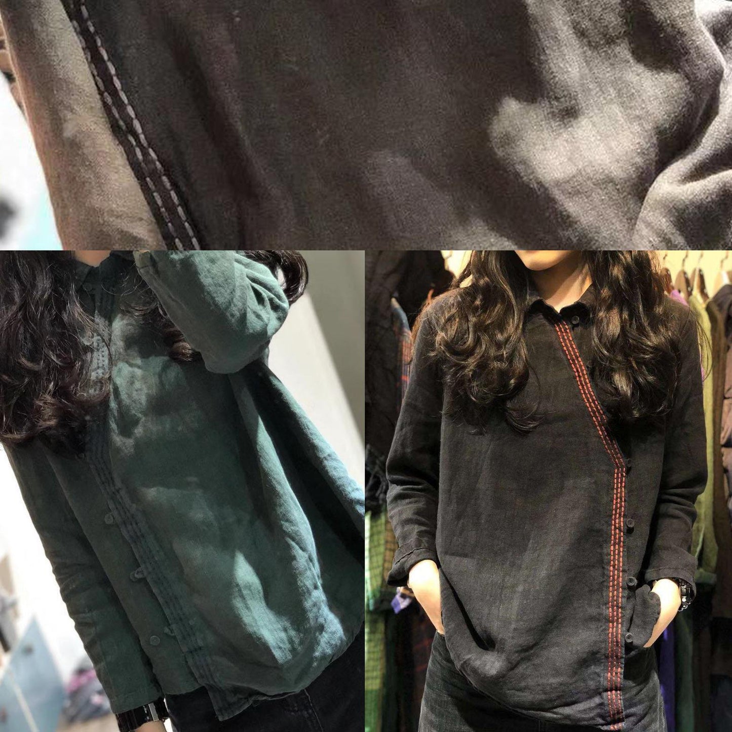 Modern POLO collar linen tunic pattern Shirts khaki blouses fall - SooLinen