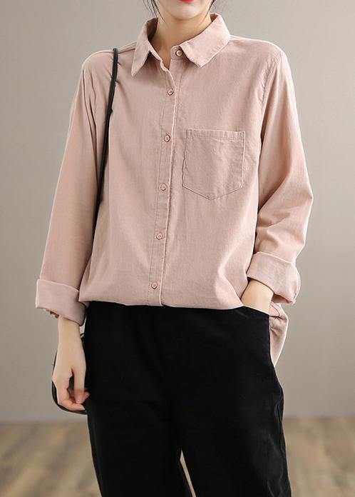Modern Pink Clothes For Women Lapel Pockets Spring Tops - SooLinen