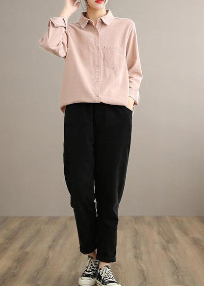 Modern Pink Clothes For Women Lapel Pockets Spring Tops - SooLinen