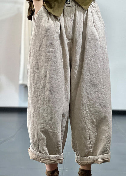 Moderne rosa elastische Taille Taschen feine Baumwolle gefüllt weite Beinhose Winter