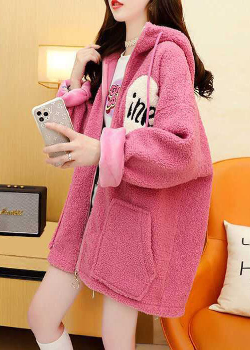 Moderne rosa Wintermäntel aus Kunstpelz mit Kapuze