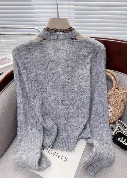 Suéteres de punto de dos piezas con patchwork de encaje rosa moderno para primavera