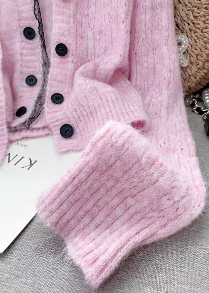 Suéteres de punto de dos piezas con patchwork de encaje rosa moderno para primavera