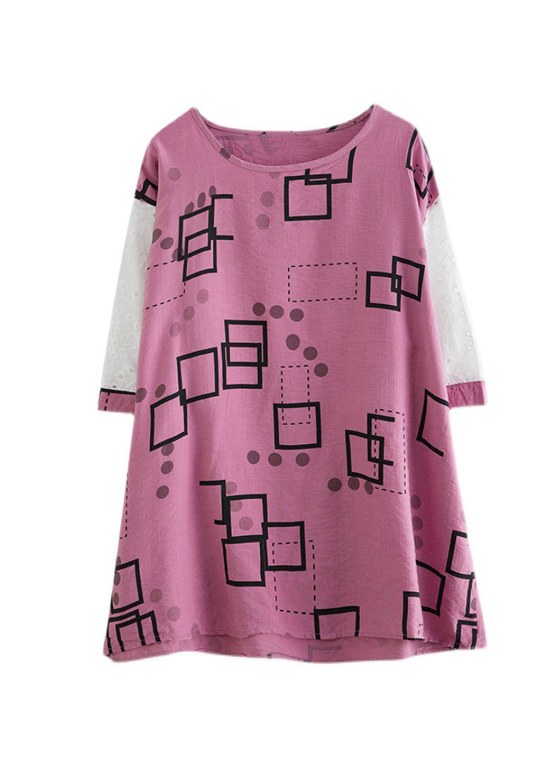 Modernes rosafarbenes O-Ausschnitt-Patchwork-Tanktop mit Hohlmuster und kurzen Ärmeln