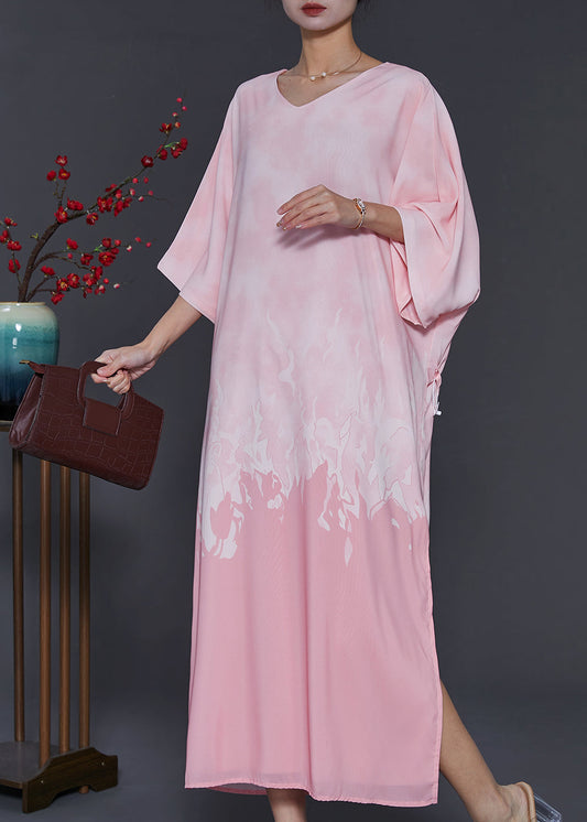 Modernes, übergroßes Chiffon-Maxikleid mit Batikmuster in Rosa mit Armbandärmeln