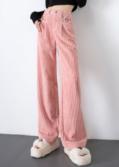 Modern Pink Oversized Velvet Straight Pants Spring