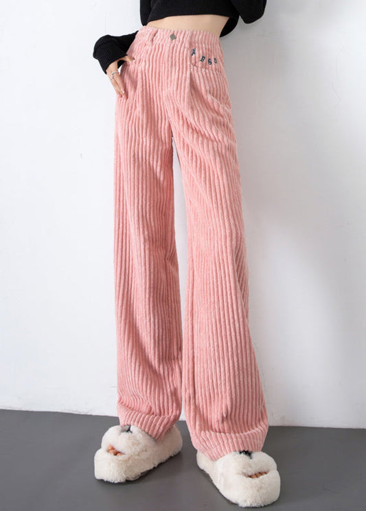 Modern Pink Oversized Velvet Straight Pants Spring