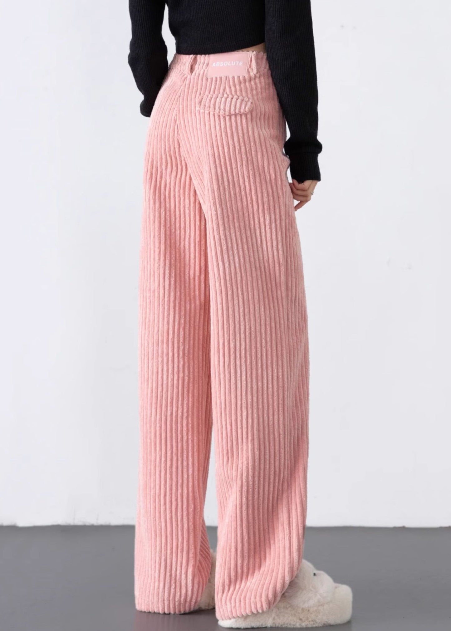 Modern Pink Oversized Velvet Straight Pants Spring