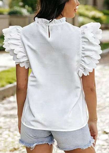 Modern Pink Ruffled Cotton Shirt Tops Butterfly Sleeve