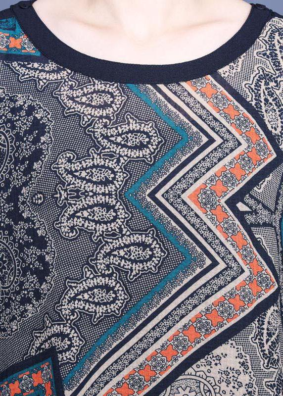 Modern Print Silk O-Neck Short Sleeve Summer Mid Dress - SooLinen