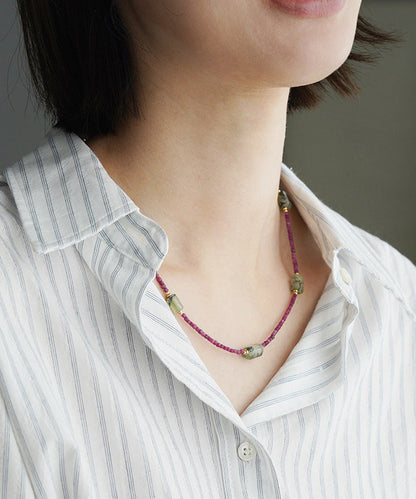 Moderne lila 14K Gold Edelstein Perlen abgestufte Perlen Halskette