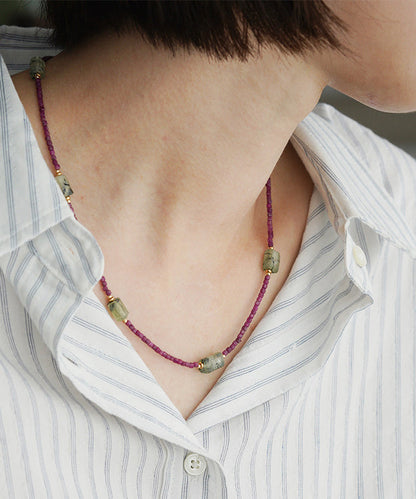 Moderne lila 14K Gold Edelstein Perlen abgestufte Perlen Halskette