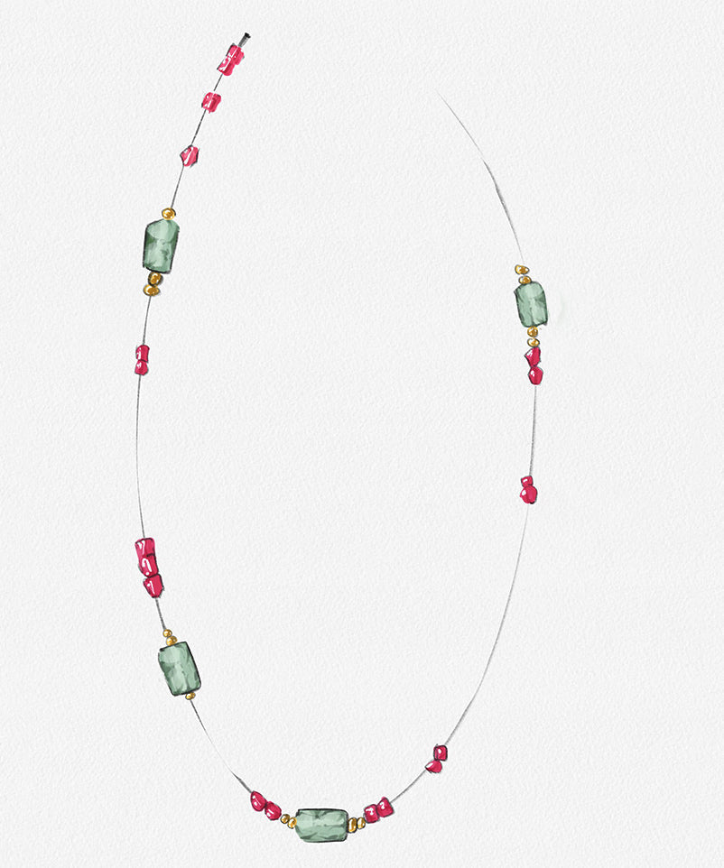 Moderne lila 14K Gold Edelstein Perlen abgestufte Perlen Halskette