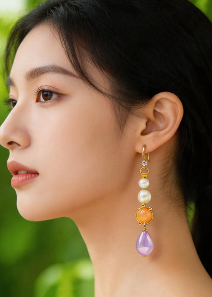 Modern Purple Acrylic Fine Pearl Drop Earrings